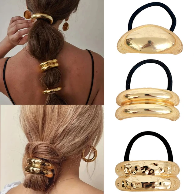 Metalowe nieregularne dwuwarstwowe opaski do włosów liny dla kobiet opaska Scrunchies elastyczne opaski do włosów moda biżuteria akcesoria do włosów