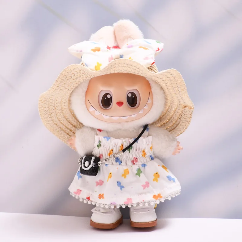 Zestaw opaska do włosów i spódniczka dla pluszaków Labubu 17 cm, akcesoria do samodzielnego ubierania, prezent