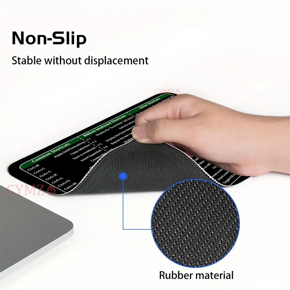 Alas Mouse HD Print Excel dengan Tombol Pintasan 29X25CM, Alas Meja dengan Tepi Jahitan Anti Selip, Aksesoris Meja, Alas Meja Kantor