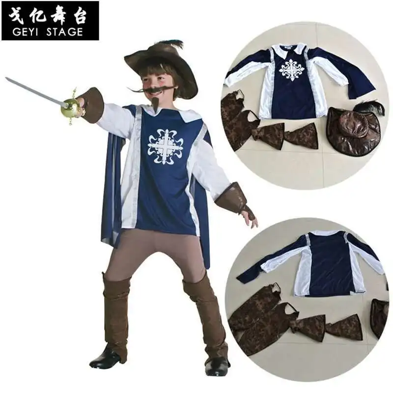 Disfraz de tres mosqueteros azul para niños y adultos, disfraz de caballero guerrero romano griego para niños, disfraz de Carnaval de Halloween, Mardi Gras