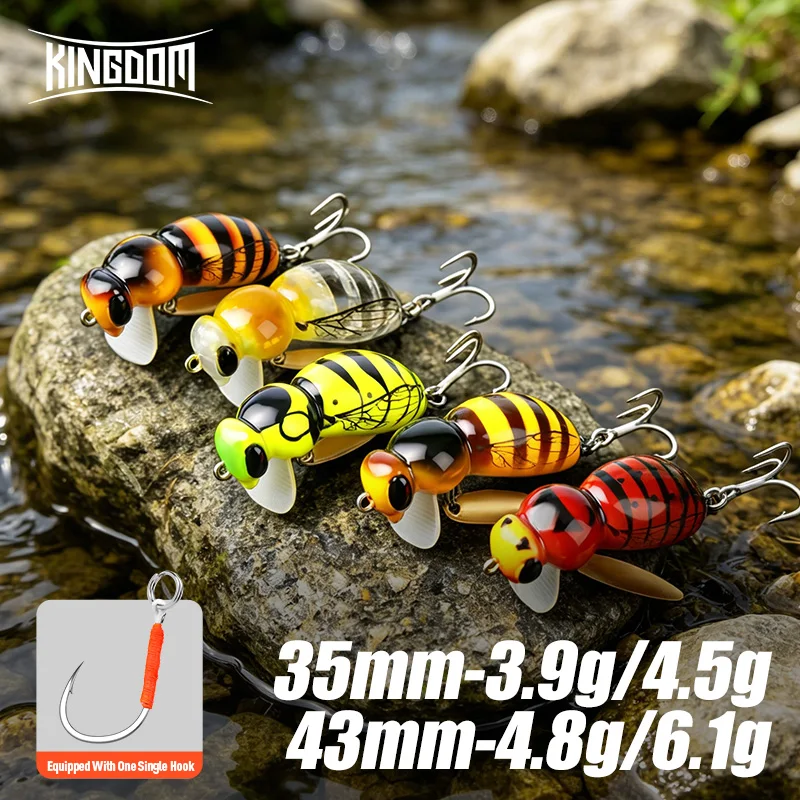 Isca Artificial Kingdom Wasp Minnow 35mm 43mm 3.9g 4.5g 4.8g 6.1g Flutuante de Afundamento Lento Iscas Rígidas Spinner para Pesca de Bass e Truta