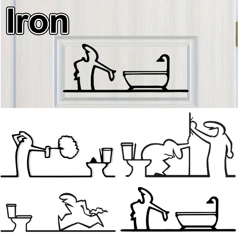 Panneau de signalisation métallique pour toilettes, design minimaliste, avec symboles WC et douche, pour maison, entreprise et toilettes publiques.