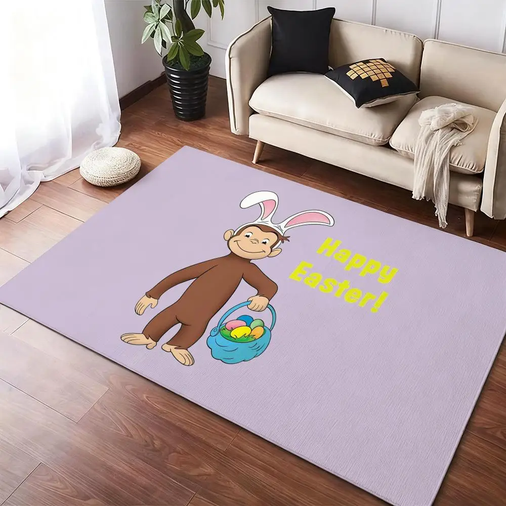Alfombra de suelo de dibujos animados Curious G-George, alfombras de franela, alfombrilla suave cálida para el suelo de invierno, alfombrilla gruesa antideslizante para la puerta del hogar de la sala de estar