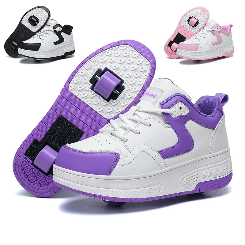 2026 Roller Skate Shoes Walking Shoes With 2 wheels Children Boys Girls Student Sports Pulleys Walking Shoes Kids Sneakers Gifts