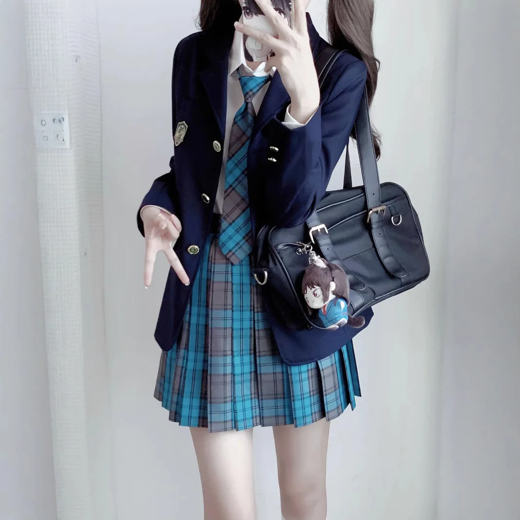 Japanese JK Uniform Set for Spring&Summer,High-Waist Pleated Plaid Skirt with Versatile Cardigan,Preppy Stylish Campus Outfit