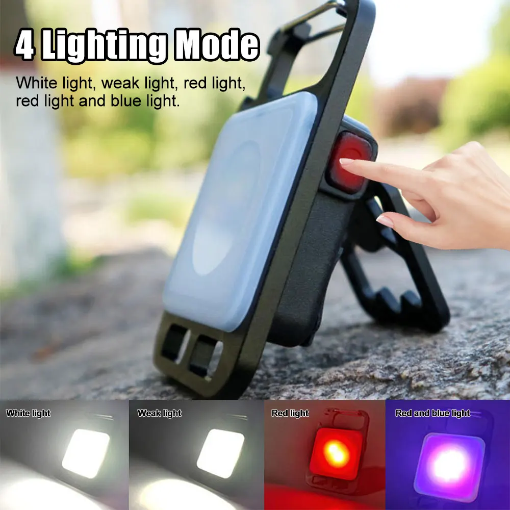Mini USB Rechargeable Flashlight COB Work Light LED Keychains 3 Lighting Modes For Outdoor Emergency Camping Corkscrew Fishing
