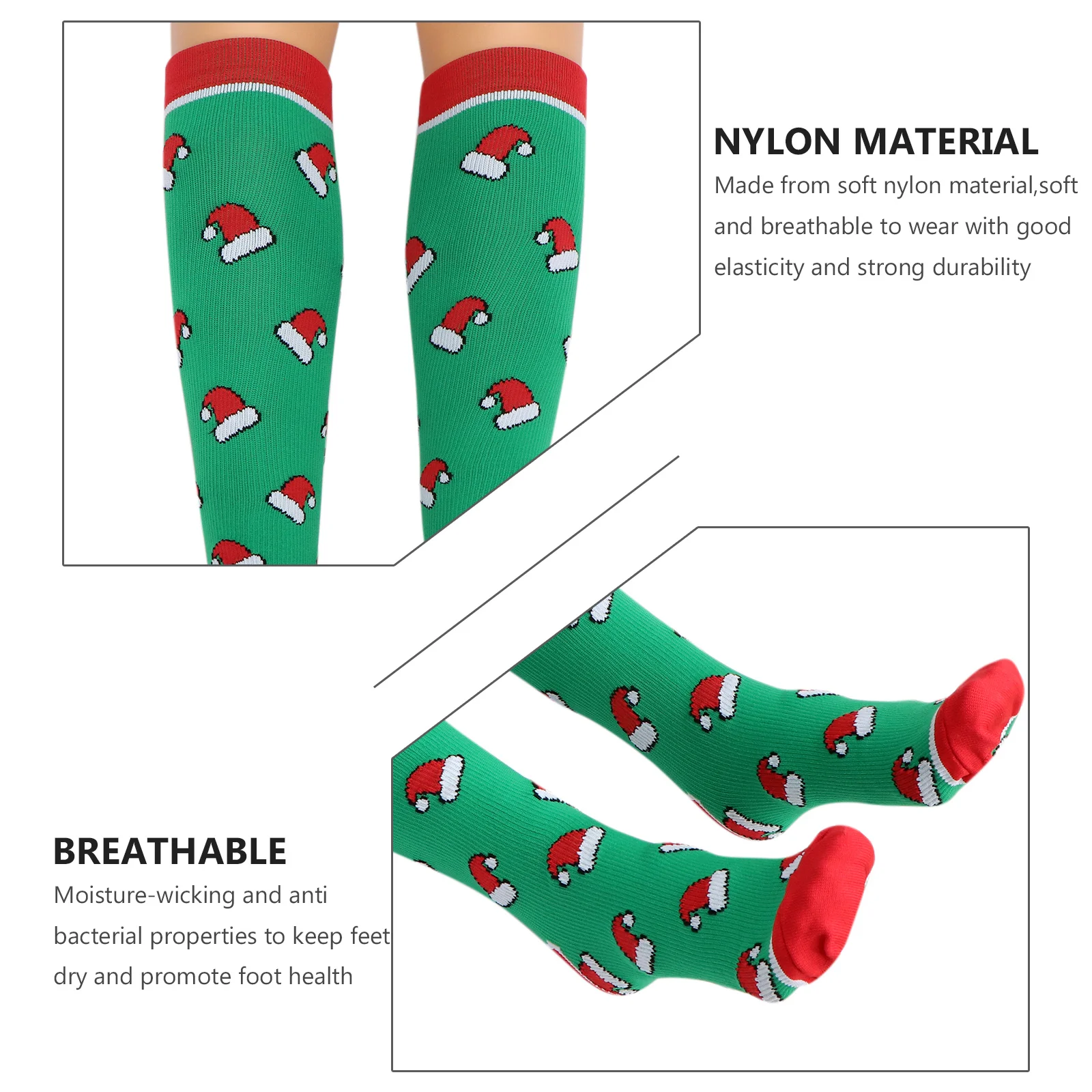 

3Pairs Christmas Nylon Compression Socks Breathable Long Athletic Running Sweat Absorbing Support Socks Size S
