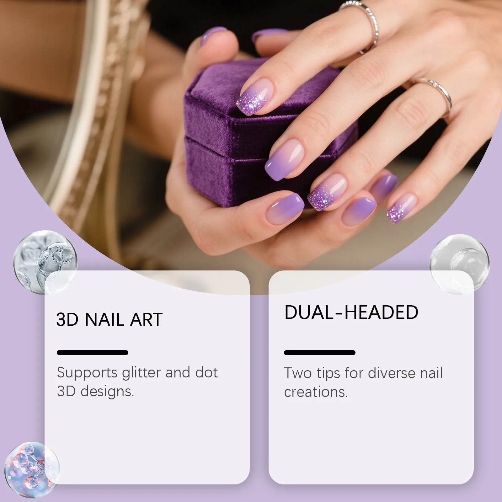 Nymixa 3 PCS Dual Head Silicone Nail Art Pen Glitter Pickup 3D Dot Line Drawing DIY Gel Manicure Tools Modeling Painting Design view 2