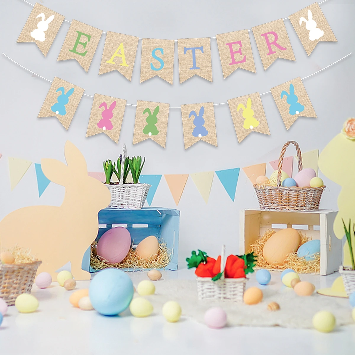 Easter Flag Banner Happy Easter Party Deocr For Home 2025 Easter Rabbit Eggs Easter Spring Themed Party Supplies Favors Decor