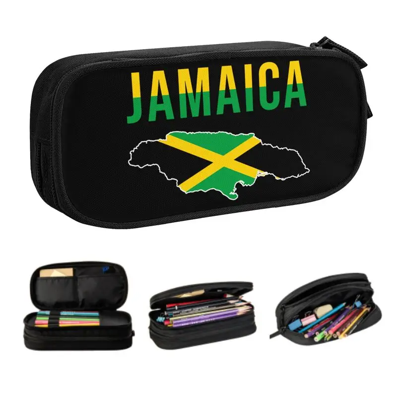 Custom Cute Jamaica Flag Map Pencil Cases for Girls Boys Custom Jamaican Proud Large Storage Pen Bag Box School Supplies