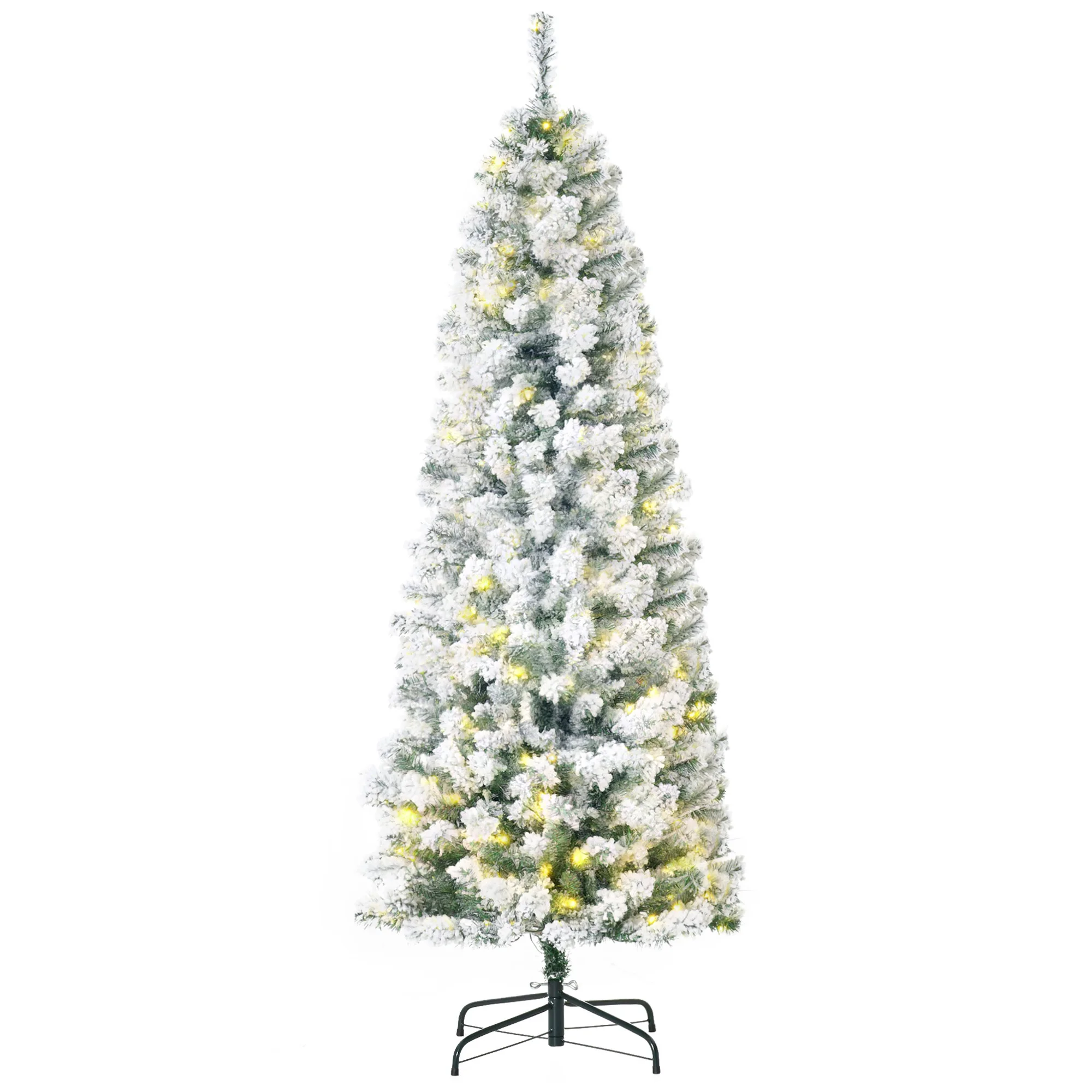 6' Pre-Lit Hinged Snow Flocked Pencil Artificial Christmas Tree w/ LED Lights