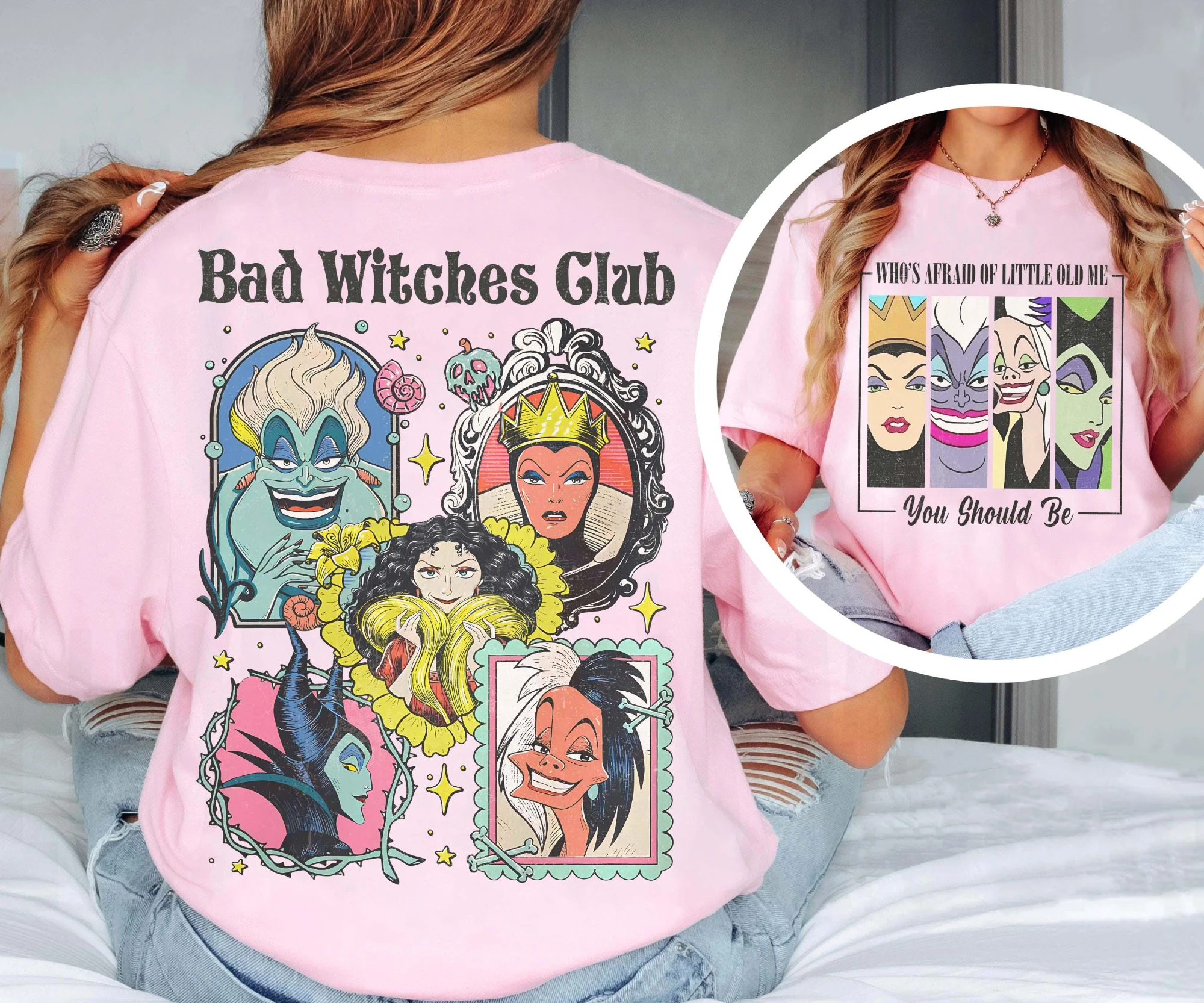 Disney Villains Double-Sided Bad Witches Club Shirt, Evil Queen Maleficent, Ursula, Cruella, Disney Villains Halloween T-Shirt