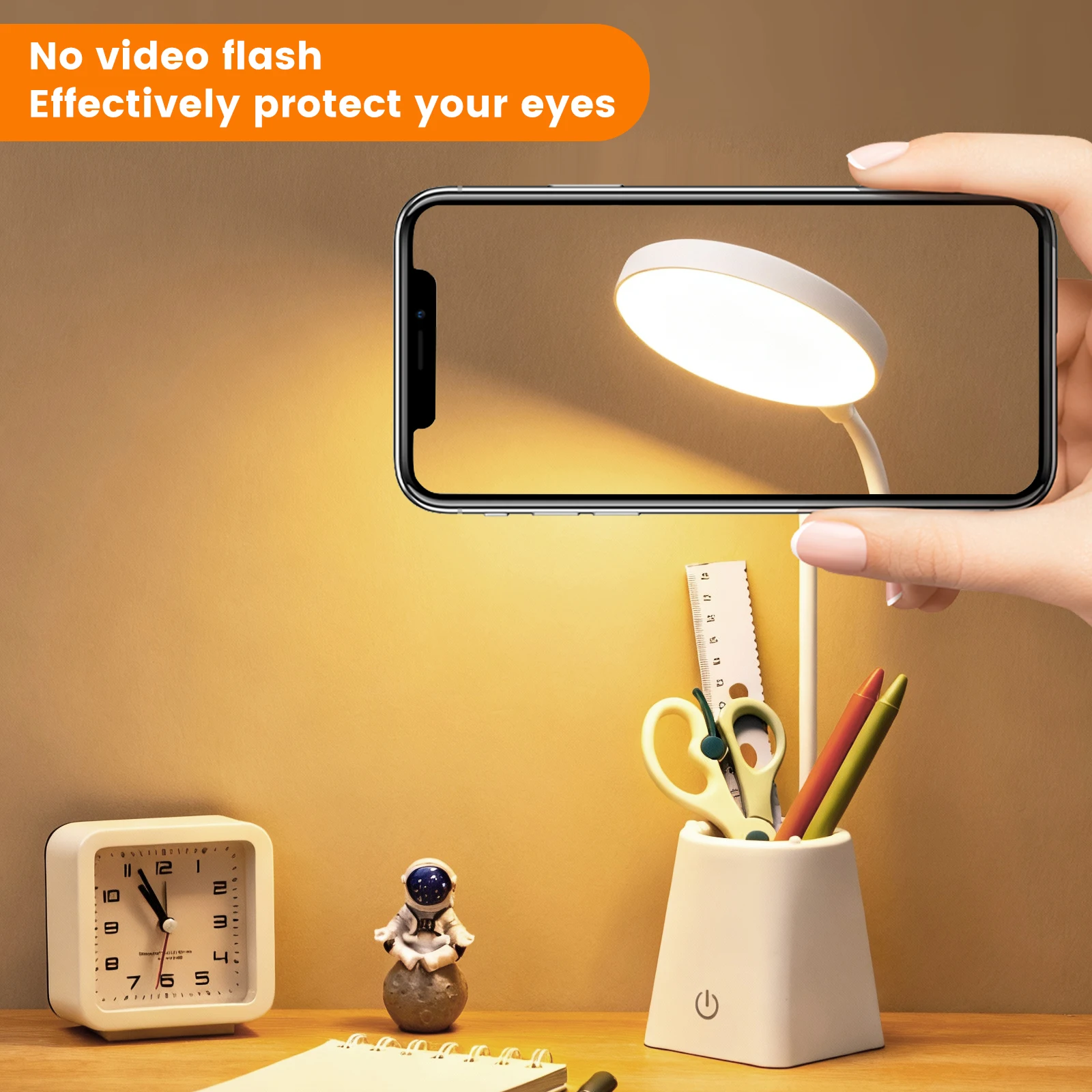 DC5V USB LED Desk Lamp with Pen Holder Type 3 Color Modes Lighting Night Light Touch Dimming Bedside Lamp Reading Table Lamp