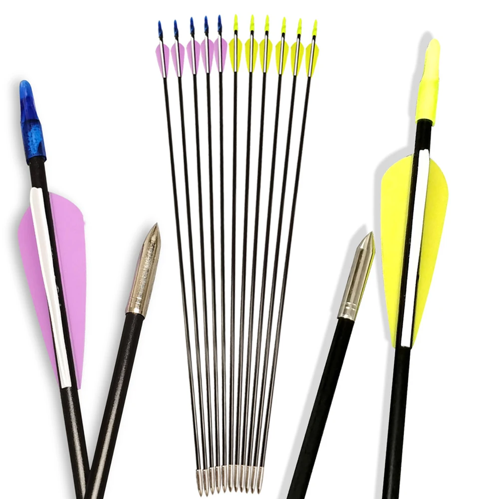 

6/12pcs Fiberglass Arrows Archery Arrow Shaft 6mm Diameter 3inch Waterdrop Rubber Feathers for Hunting Shooting Outdoor Sports