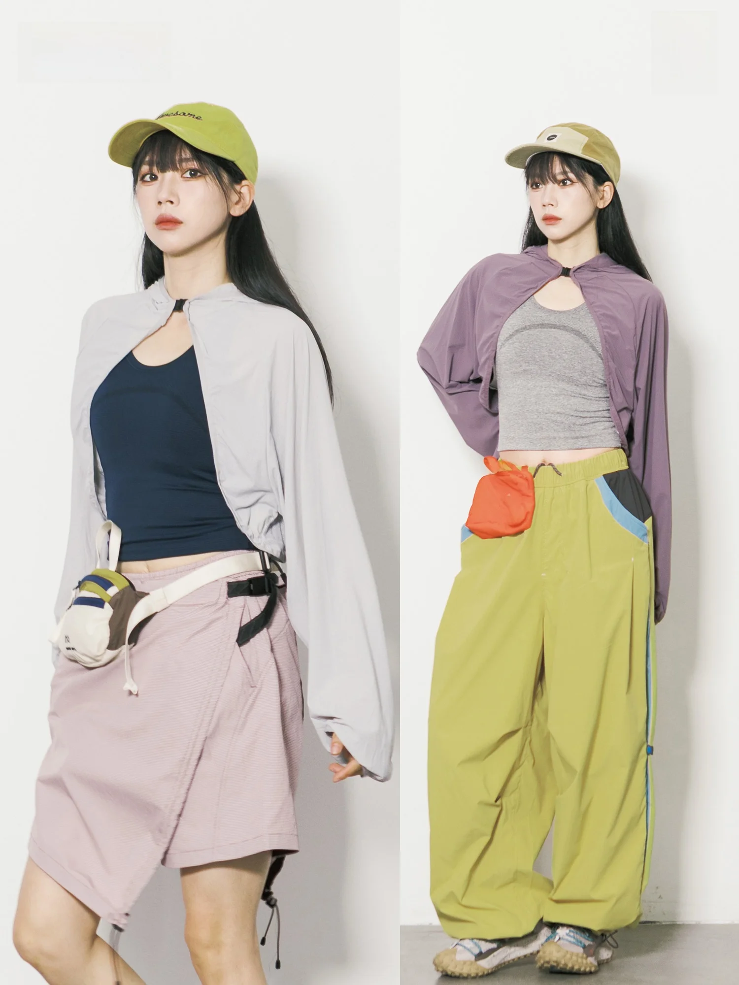 Outdoor Wind Resistant Short Coat Women's Loose Fit UV Protection Light Weight Sunscreen Hooded Patchwork Cool Feeling Top