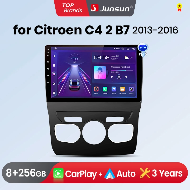 Autoradio Junsun sans fil CarPlay Android Auto pour Citroën C4 2 B7 2013 - 2016 2 DIN Stéréo multimédia avec ventilateur de refroidissement intégré Navigation GPS SWC Bluetooth FM RDS DSP Écran IPS Systèmes intelligents pour voiture 4G WiFi 8 cœurs Plug&Play Unité principale
