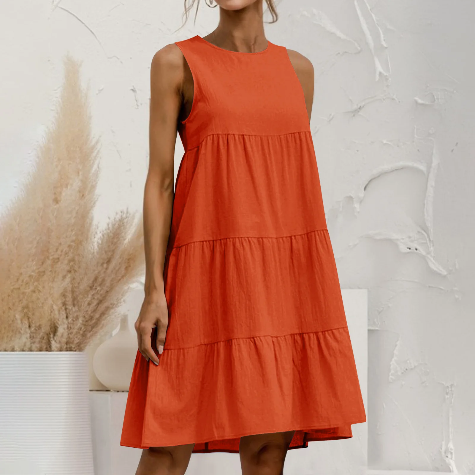 Scollo a V grande altalena tinta unita allentato senza maniche Boho le donne indossano abiti estivi casual con canotta smock abiti lunghi vestito estivo a pieghe