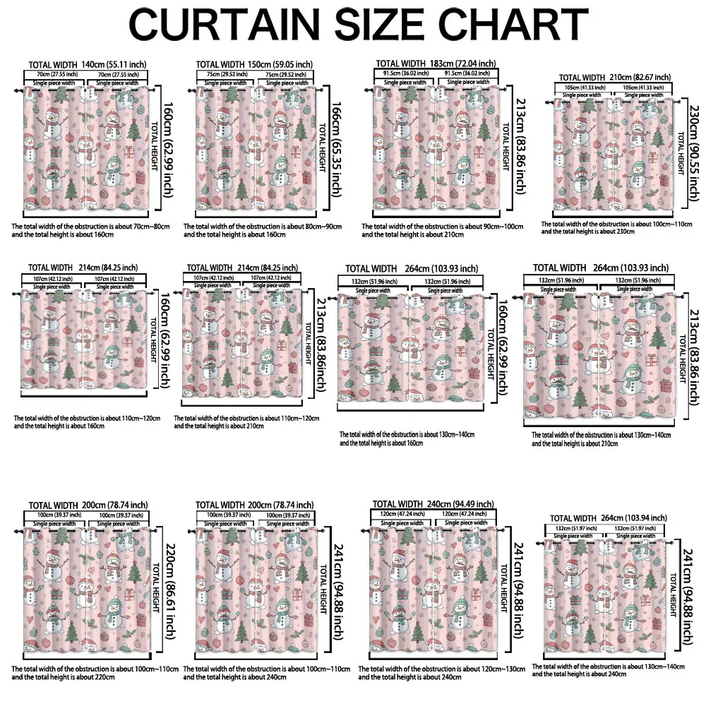 90-gram, two-piece printed curtain with Christmas snowman and Christmas tree gift box patterns for decoration.Machine-washabl