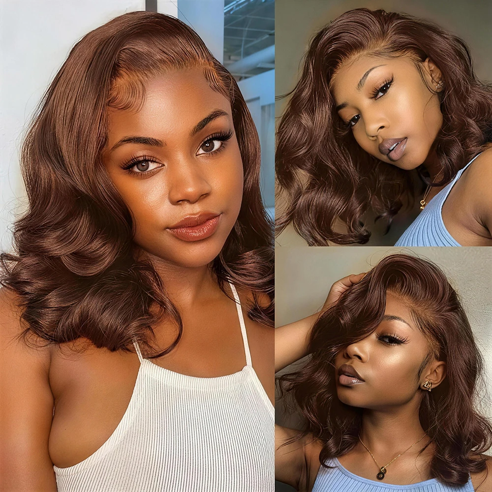 Bob Glueless Perücke Body Wave Kurz #4 Schokobraun 13x4 HD Lace Frontal 100% Echthaar Pre-plucked Versand aus FR Lager für Schwarze Frauen – Detail 7
