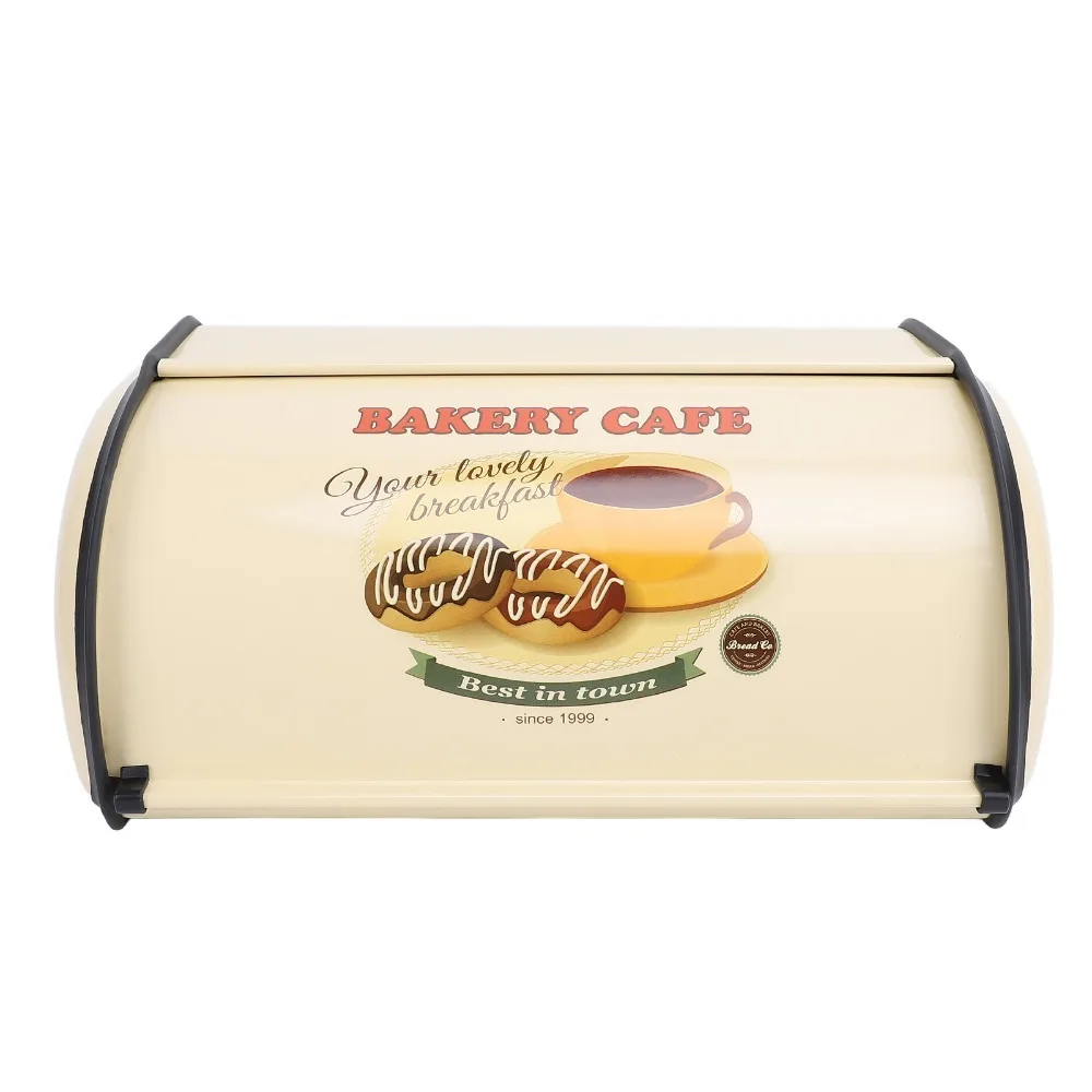 Practical Iron Bread Storage Bin Champagne Color Bread Box Container Roll Top Bread Box Coffee Shop