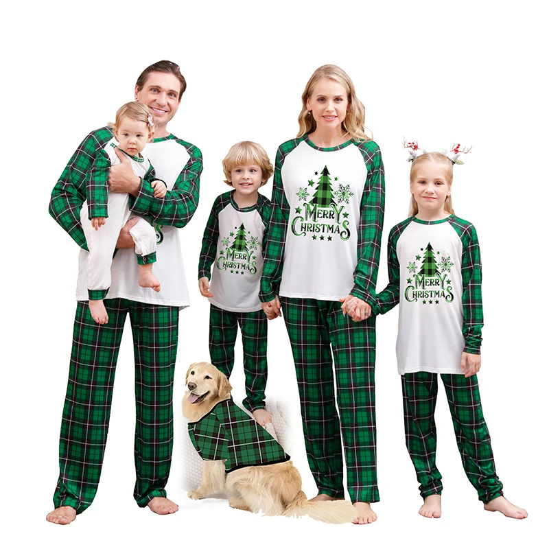 

Matching Family Christmas Pajamas Set with Reindeer Print Tops and Red Plaid Pants - Cozy Winter Sleepwear for the