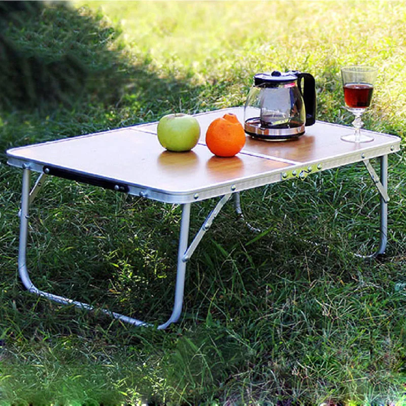 Portable Folding Table for Outdoor Camping, Aluminum Alloy Ultra-Light, Ultra-Thin Bamboo Board, Tourist Picnic Wooden Low Table