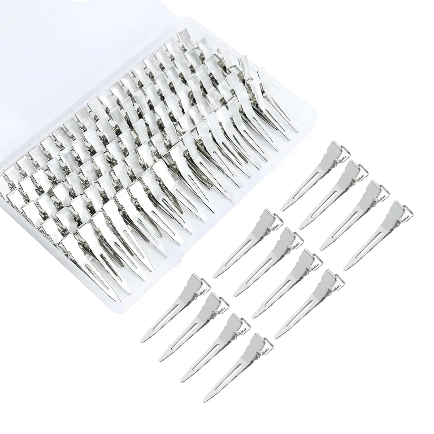 

100Pcs 1.77" Rust-Proof Metal Alligator Clips, Hair Styling & DIY Accessories in Clear Box