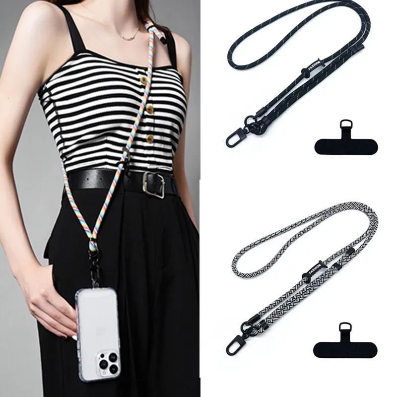 

7mm 150cm Length Adjustable Phone Lanyard Outdoor Universal Case Crossbody Card Neck Cord Clip Hang Anti-lost Wrist Strap Charm
