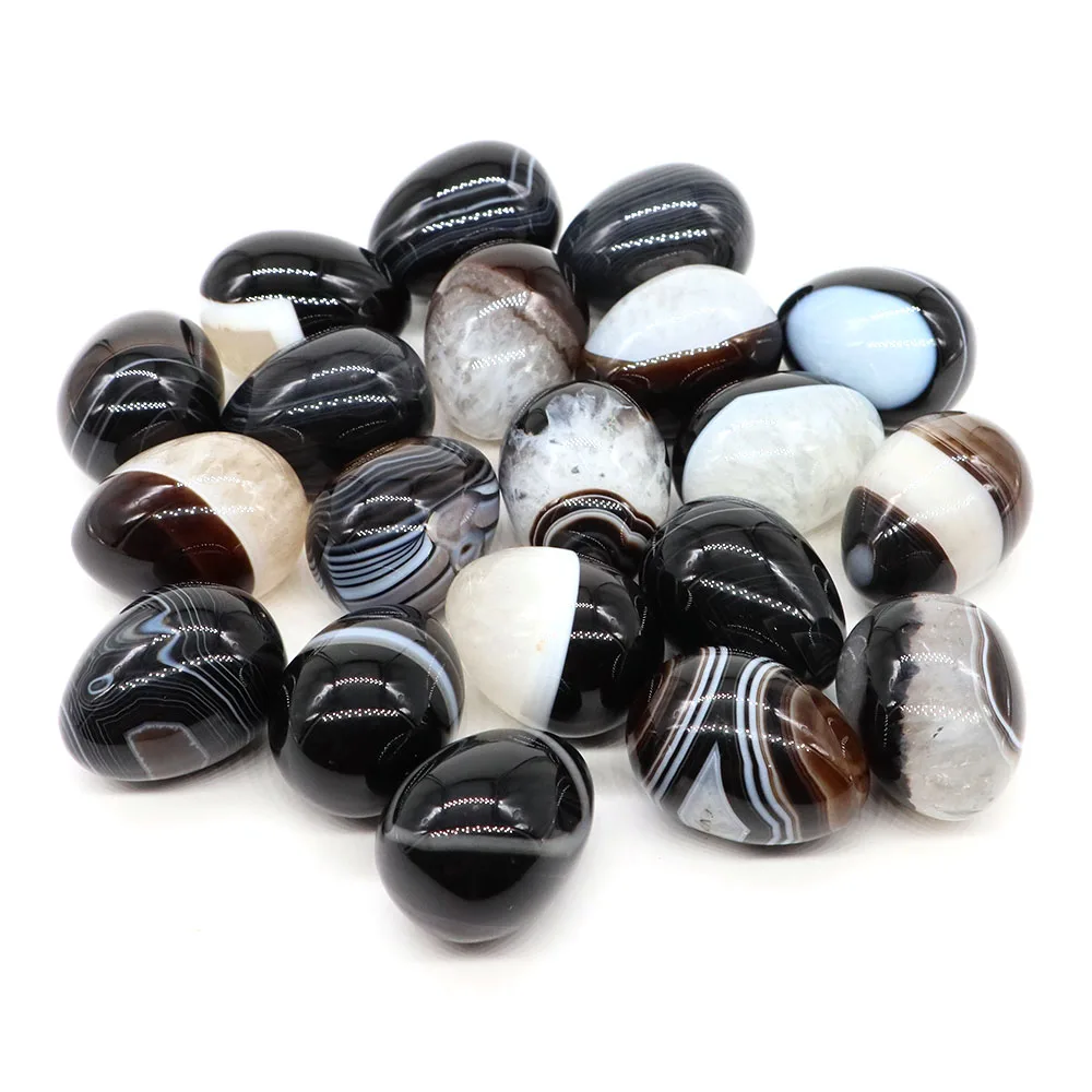 

22x30mm Mini Black Agate Egg Natural Stone Healing Crystal Chakra Massage Gemstone Energy Mineral Specimen Home Decoration Gifts