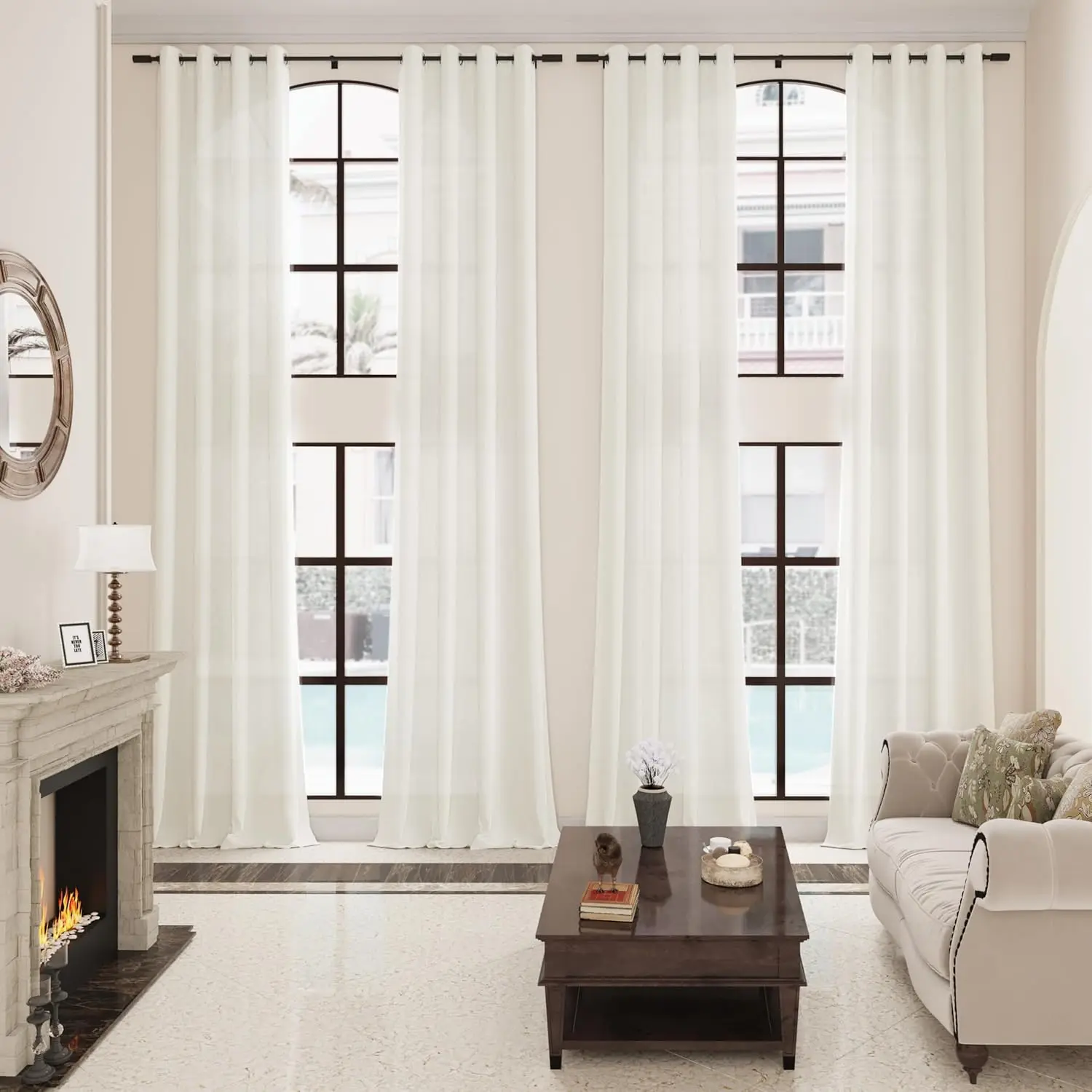 310cm Height Custom Made Sheer Curtain Faux Linen Tulle Living Room 270CM Length Window Curtain Bedroom Curtains Drapes