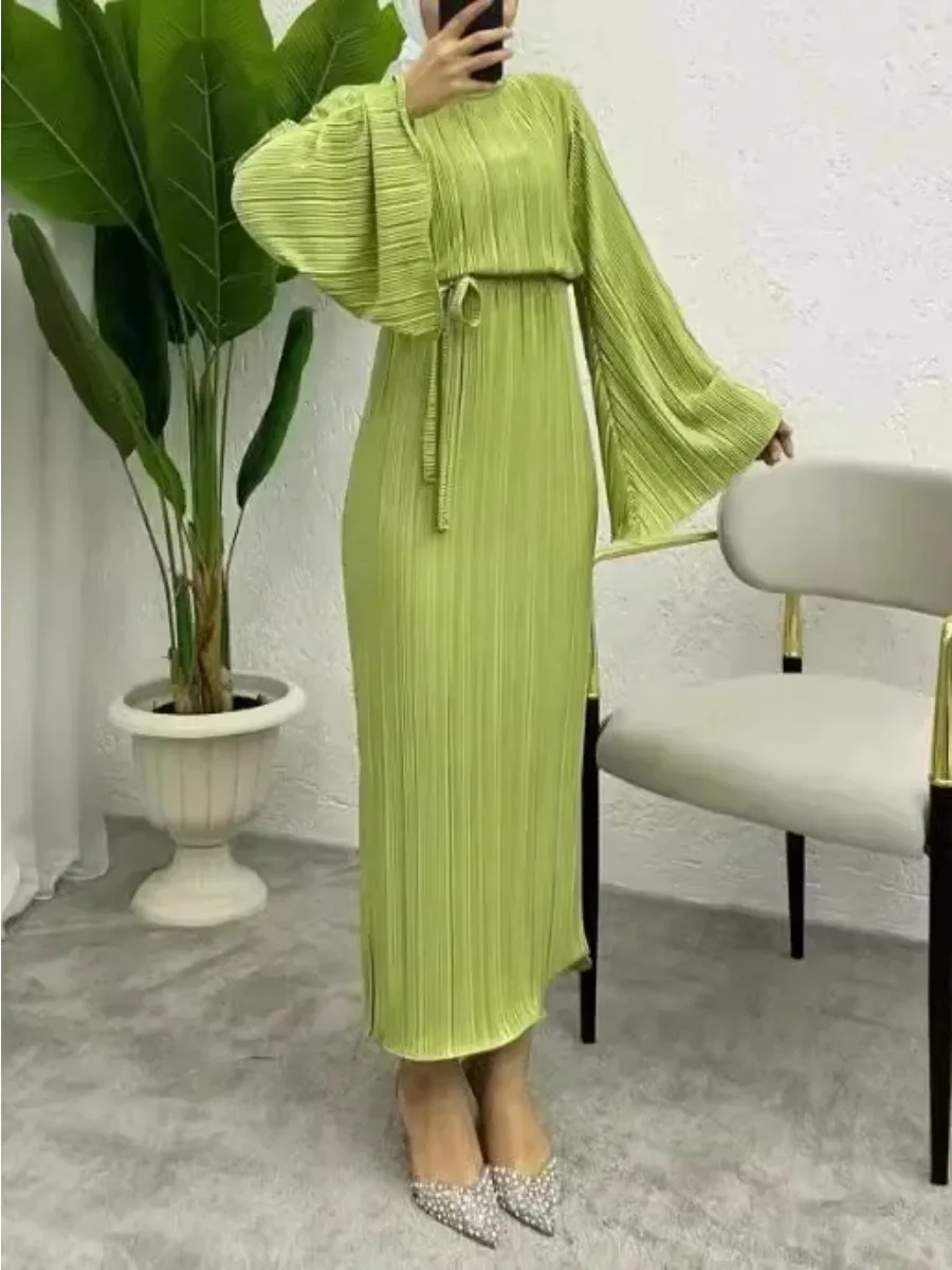 

Праздничное мусульманское женское платье: Абайя, Кафтан, плиссированное длинное платье, арабская длинная роба, Дубай, исламские абайи, платья-джалабия для Рамадана