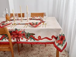 Christmas Poinsettia Ribbon Waterproof Tablecloth Holiday Party Decor Winter Xmas Kitchen Dining Tablecloth Christmas Decoration