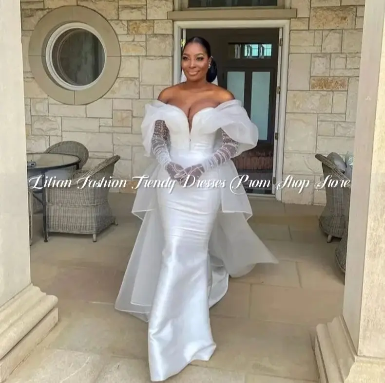 Elegant Aso Ebi Mermaid Wedding Dress 2025 Exquisite Strapless Satin Beach Party Dresses Customised Bridal Gowns robes de soirée