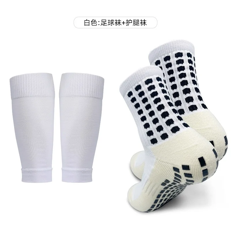 2 Pairs Set Men Grip Soccer Socks and Knee Pads Calf Sleeves Adult Youth Non Slip Leg Shin Guards for Basketball Football Sports