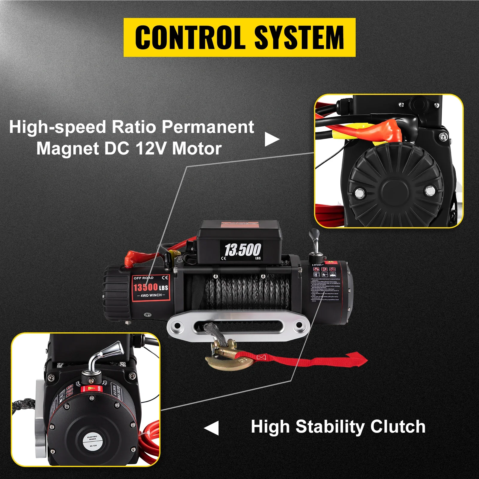 SIHAO 13500LBS 12V Electric Winch Off-road Vehicle Self-rescue Winch Steel Cable with Remote Control for Towing Off-Road