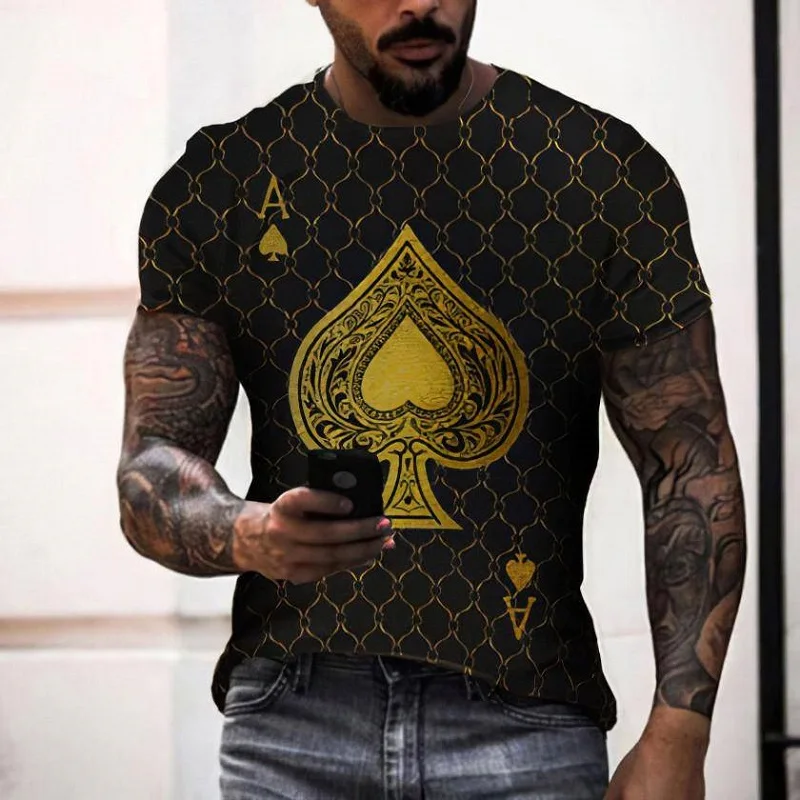 Summer Demo Anime Men\'s T-shirt Street Punk Poker Ace of Spades Clothes 3D Printing Street Fashion Oversize Short-Sleeved Shirt