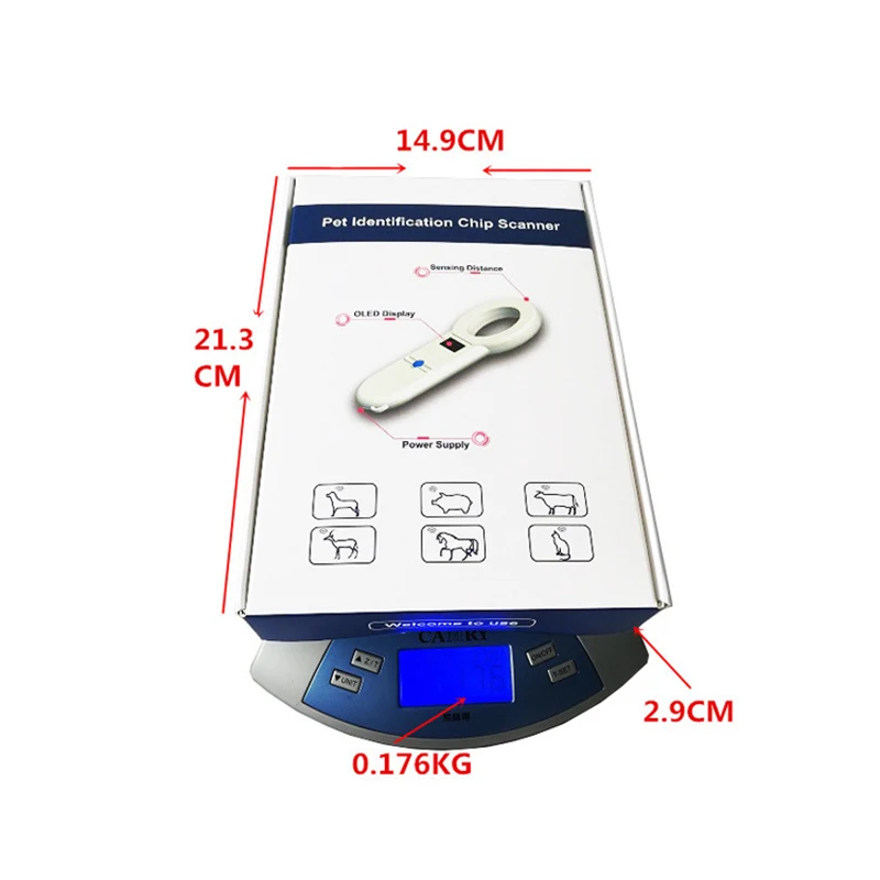 134.2KHz Animal ID Chip Reader FDX-B 11784/5 Rechargeable Dog Cat Microchip Scanner OLED Display For Pets Farm Chicken Duck