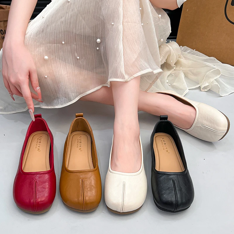 New French-style Retro Faux Split-toe Shallow SingleShoes for Women,Soft Sole,Flat Slip-on,Comfortable and Extra Soft Mary Janes