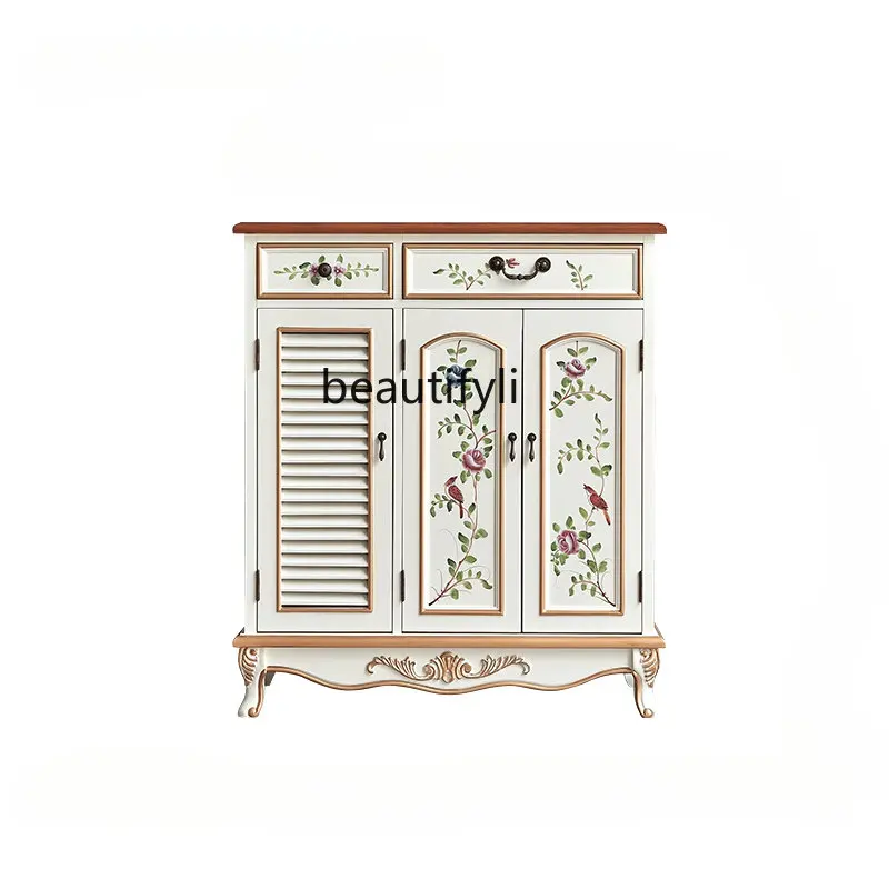 American Shoe Cabinet Home Doorway Multi-Functional Art Entrance Cabinet Living Room Double-Door Storage Cabinet Complete Set