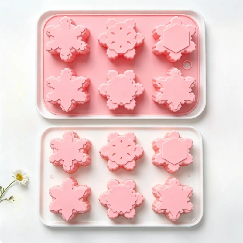 1pc 6-cavity snowflake silicone cake mold 6 different shapes high-temperature resistant easy clean winter baking tool