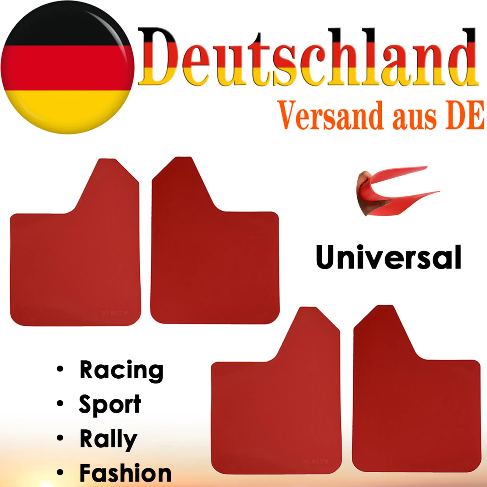 4 Stück Rote Universelle Schmutzfänger für Renn- und Sportfahrzeuge, Spritzschutz vorne und hinten für Ford, VW, Opel, PKW, SUV, Van, Pickup, Rallye