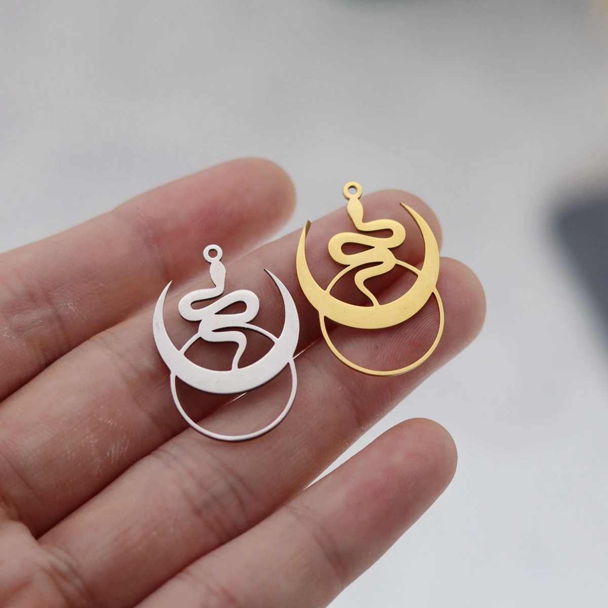 3pcs Crescent Moon Snake Charms Connector DIY Craft Bracelets Necklace Women Charm For Jewelry Making Stainless Steel Pendant