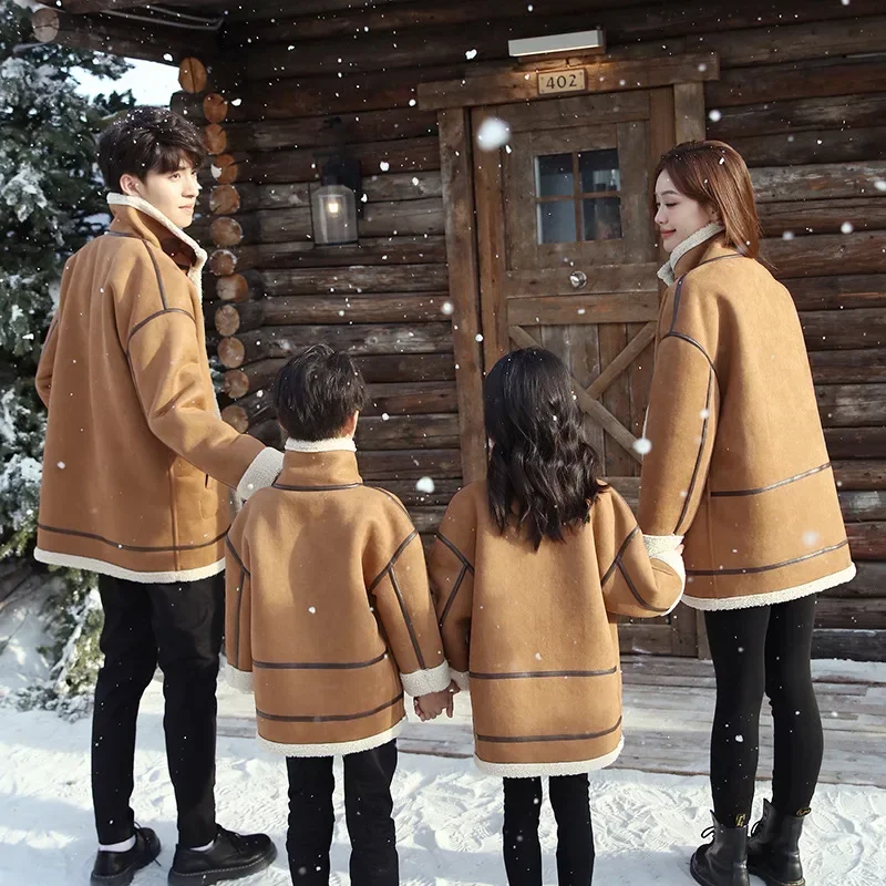 Warm Family Matching Clothes Parent-child Double Sided Jacket Clothing Father Mother and Son Daughter Same Thick Winter Coat Top