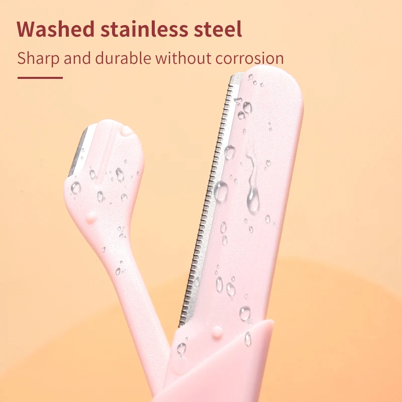 Tondeuse à sourcils, outils de maquillage, bouche large et étroite, grande petite lame, bord coudé droit avec couvercle de protection pour vétéran, 2 pièces/ensemble