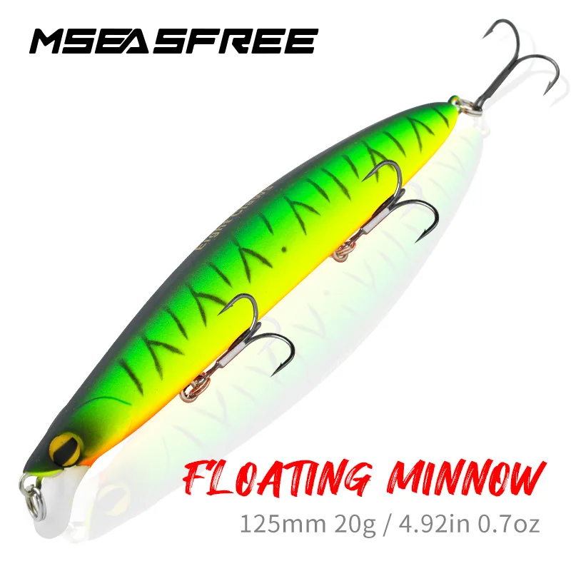 MSEASFREE-Pływająca przynęta wędkarska Minnow, daleki rzucanie, sztuczna twarda przynęta, woblery na okonie, sprzęt wędkarski na szczupaki, 125 mm, 20 g