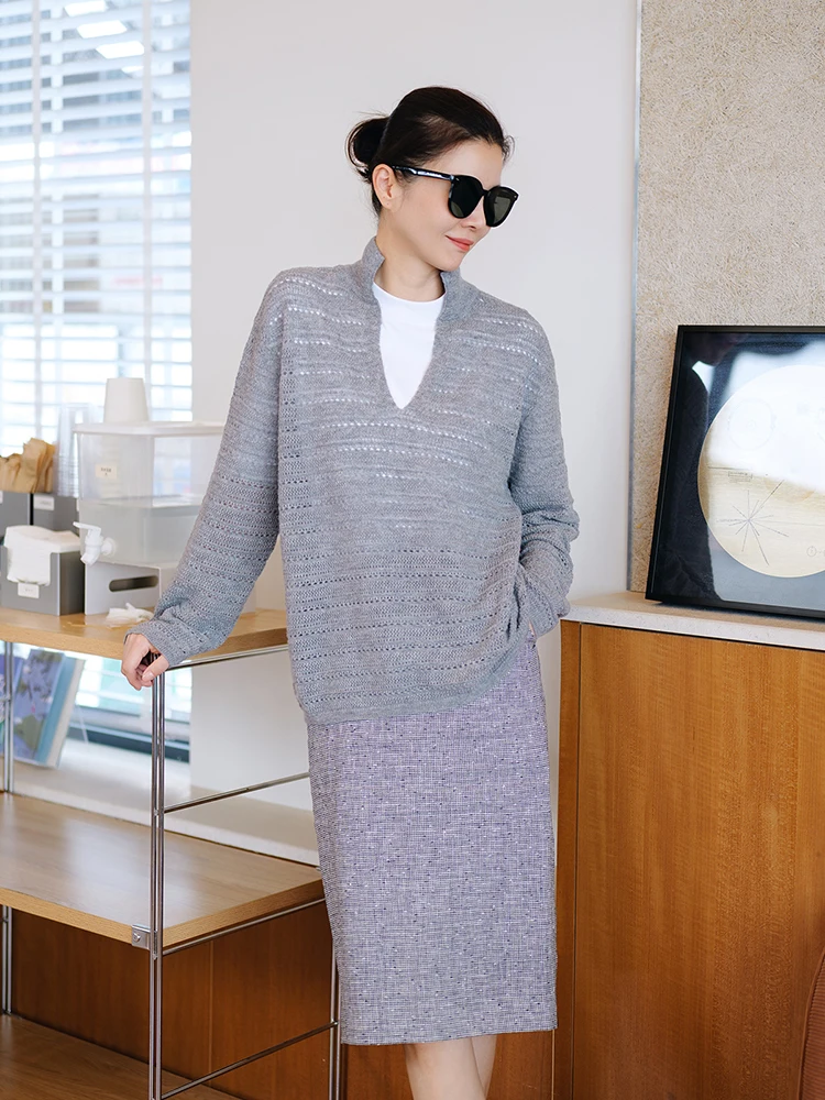 

Модная повседневная юбка-трапеция из твида и льна с эффектом похудения, с завышенной талией, для делового и повседневного стиля.