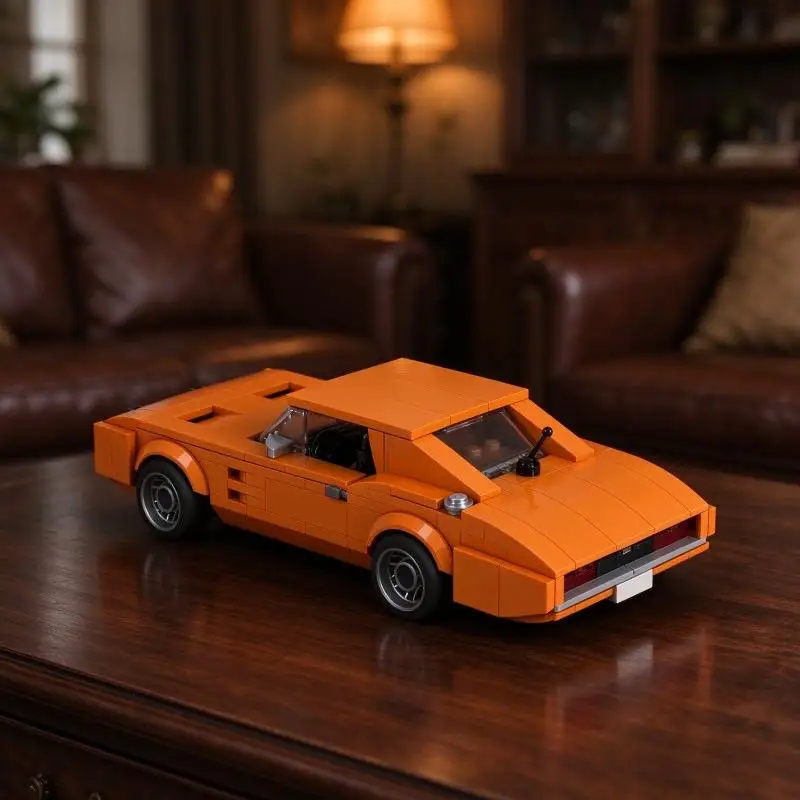Retro Movie Coupe MOC Building Blocks Two Door Hardtop Chrome Bumpers Model DIY Brick Kit Desktop Collectible Display