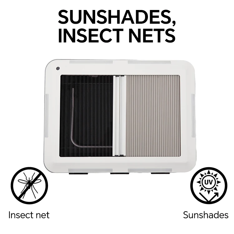 Ventilazione netta per insetti Lucernario per camper Parasole Copertura acrilica a doppio strato Sfiato per tetto per camper con telaio in lega di alluminio di alta qualità