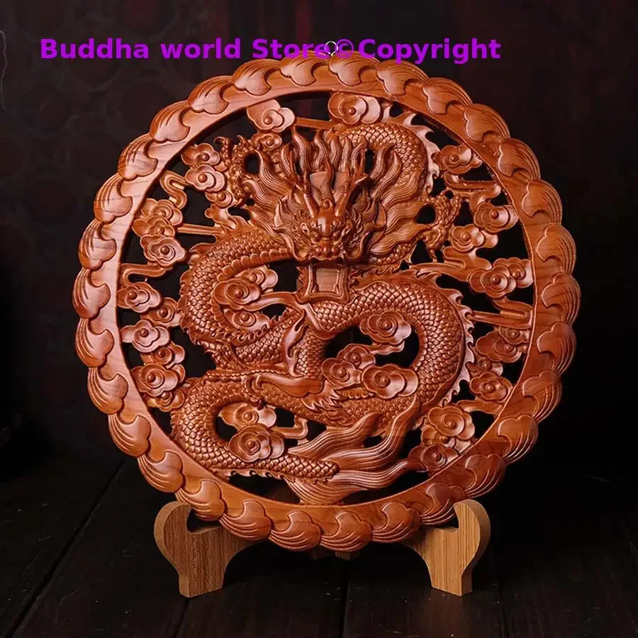 30CM HOME OFFICE Company SHOP TOP Efficacious Money Drawing thriving business Lucky Royal Dragon Wood carving decoration statue