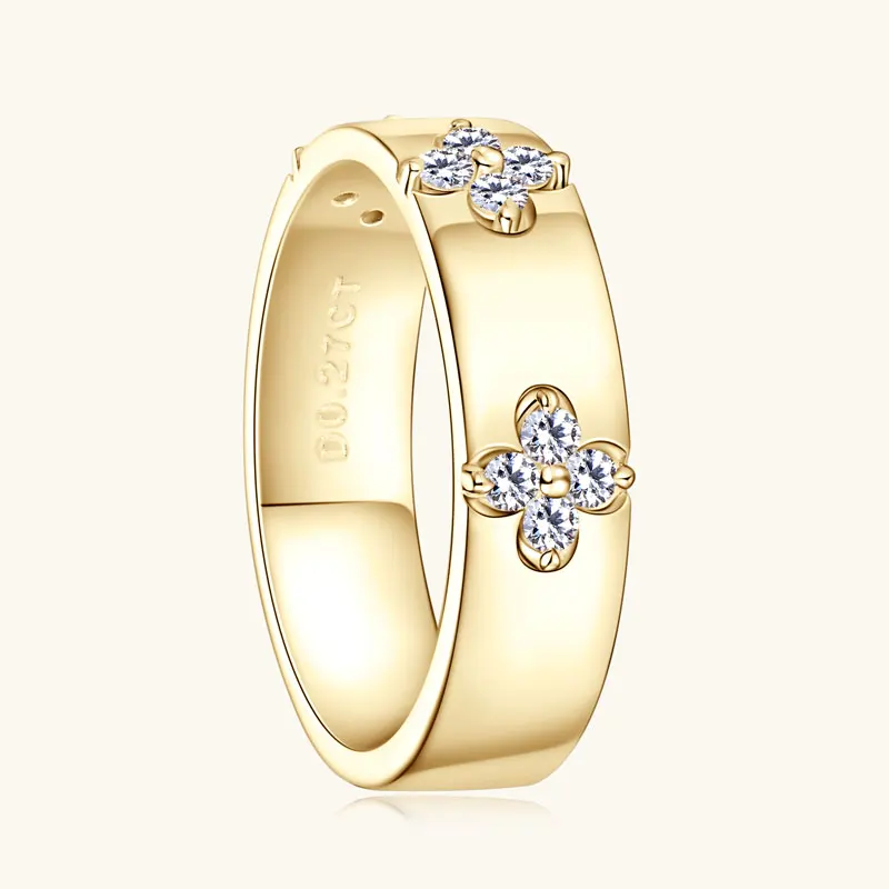 OXTAO Real 18K White Plated D VVS1 Full Moissanite Diamond Ring Certified 925 Silver Four Leaf Flower Wedding Jewelry Rings